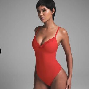 NWT SKIMS Red Lace Trim Bodysuit